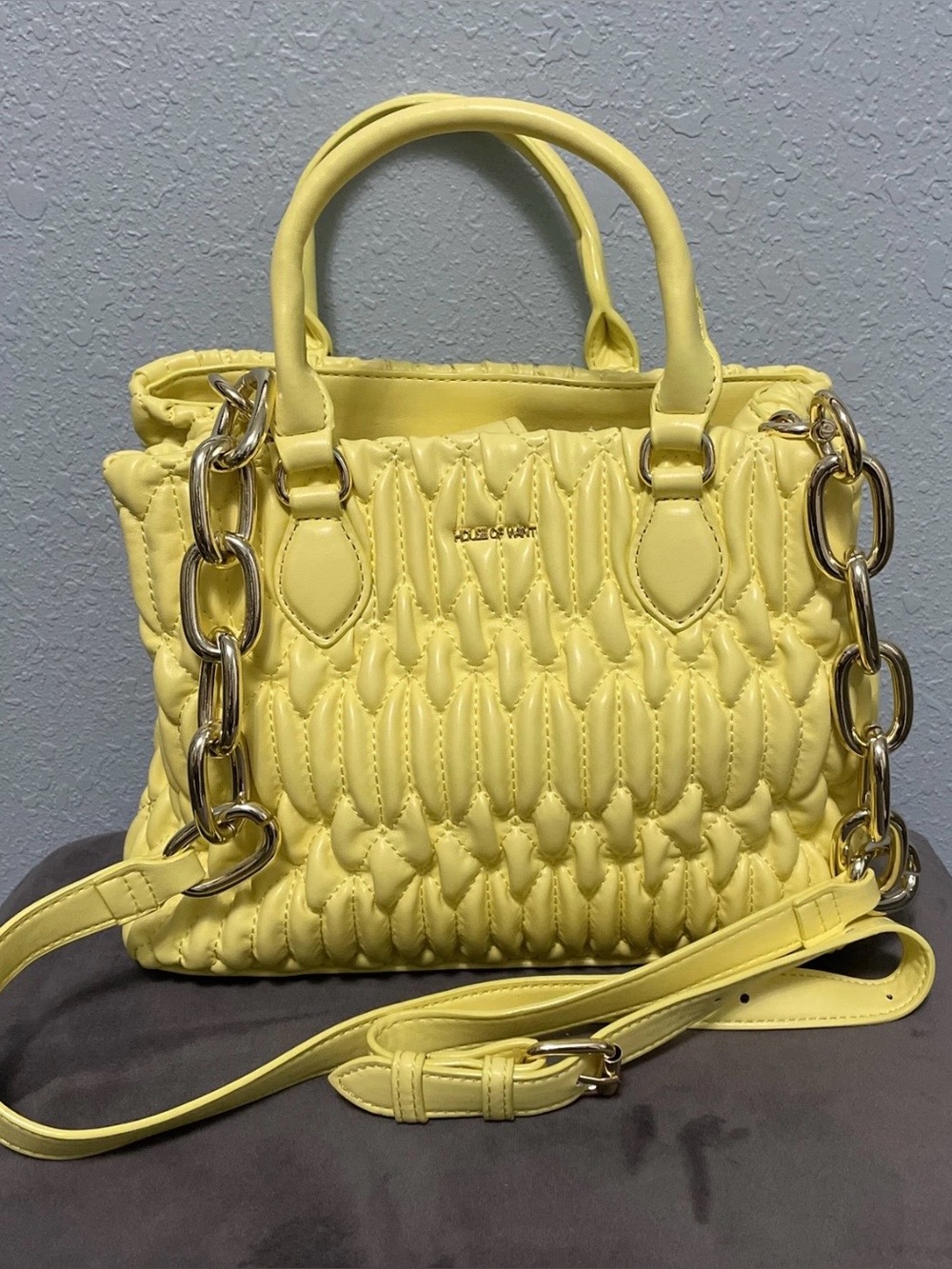 Quilted Yellow Satchel with Chain Accent